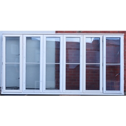  Large timber framed twelve sectional double glazed window, two opening windows, W300cm, H150cm, D11cm (maximum frame measurements)  