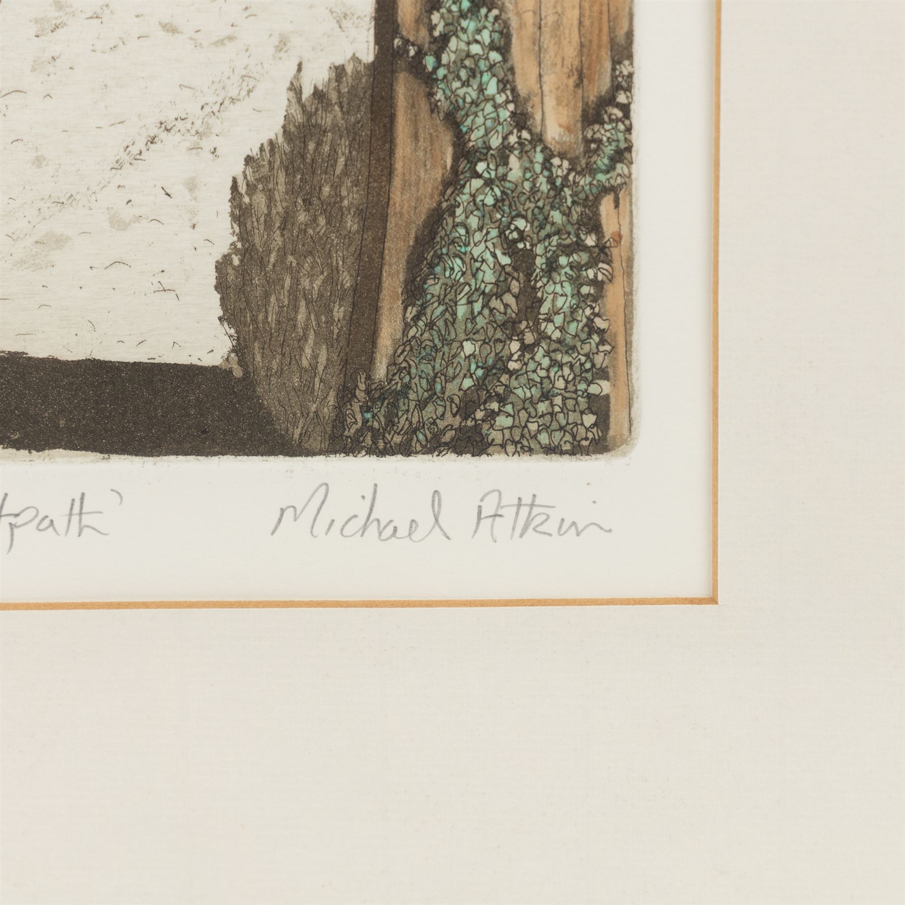 Michael Atkin (Scarborough 1952-): 'Conversation on a Footpath', limited edition coloured etching signed titled and numbered 5/60 in pencil, 37cm x 25cm