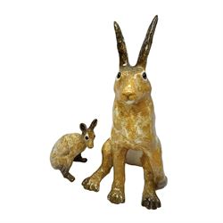 Two Winstanley hares, with glass eyes, sizes 1 and 5, H12.5cm and H31cm (2)