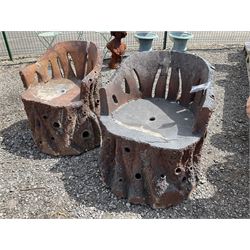 Pair of cast composite, log effect garden grotto chairs - THIS LOT IS TO BE COLLECTED BY APPOINTMENT FROM DUGGLEBY STORAGE, GREAT HILL, EASTFIELD, SCARBOROUGH, YO11 3TX