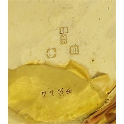 Early 20th century 18ct gold open face keyless lever pocket watch, gilt dial with Roman numeral hour markers, engraved foliate case, London import mark 1907, on rose gold-plated belcher link chain