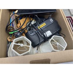 Quantity of silver plated and other metal ware to include Community cutlery and brass, together with Polaroid tv etc in three boxes