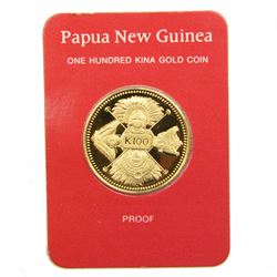 Papua New Guinea 1979 gold proof one-hundred kina coin, cased with certificate