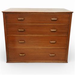 Mid 20th century oak chest of drawers, rectangular top with gently rounded front edge over...