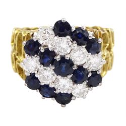 18ct gold sapphire and round brilliant cut diamond cluster ring, total diamond weight approx 0.65 carat