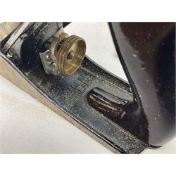 Stanley No.4 wood working plane, in original box, together with a cash tin box and British Boudoir travel iron 