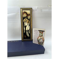 Moorcroft framed plaque, of rectangular form, decorated in the La Garenne pattern by Emma Bossons, circa 2005, signed by Emma Bossons, with original box, H47cm