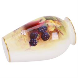 Royal Worcester fruit painted vase, hand painted apples and blackberries, shape no 461 signed N Price, H11cm