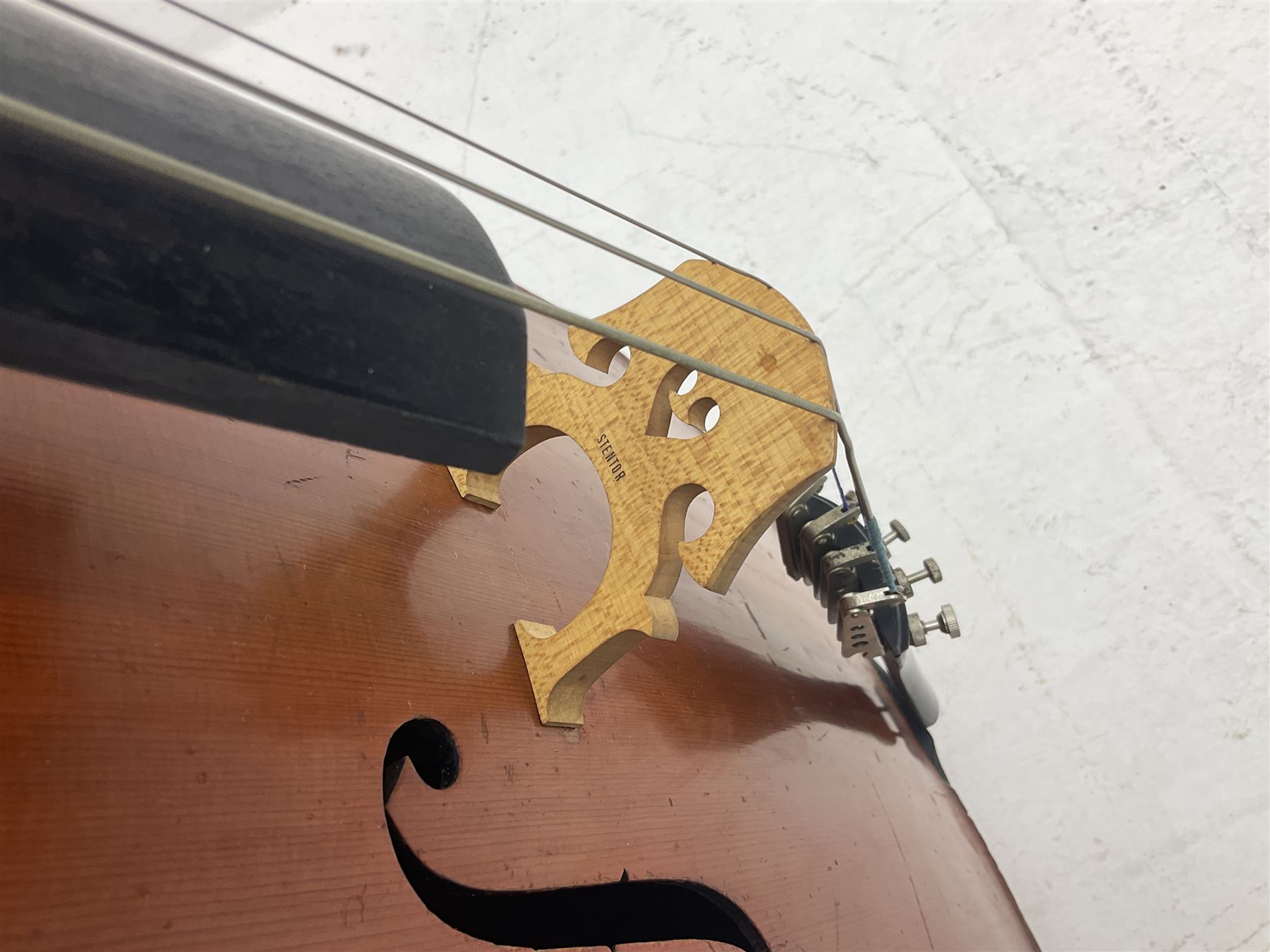 Modern student's three-quarter size cello with 70cm two-piece maple back and ribs and spruce top, L113cm overall