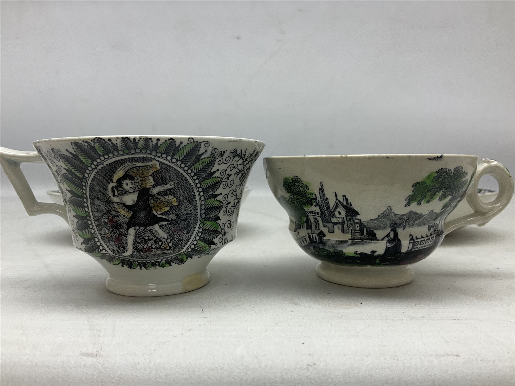 Collection of 19th century tea wares by William Smith & Co, decorated in various patterns including Cupid, Tally Ho and Fountain 