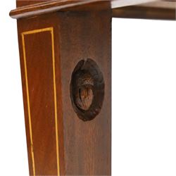 Acornman - Edwardian style mahogany kneehole desk, rectangular top with inset tooled green leather writing surface, central frieze drawer flanked by two further drawers either side, on square tapering inlaid supports terminating in spade feet, with signature carved acorn, by the workshop of Alan Grainger of Brandsby