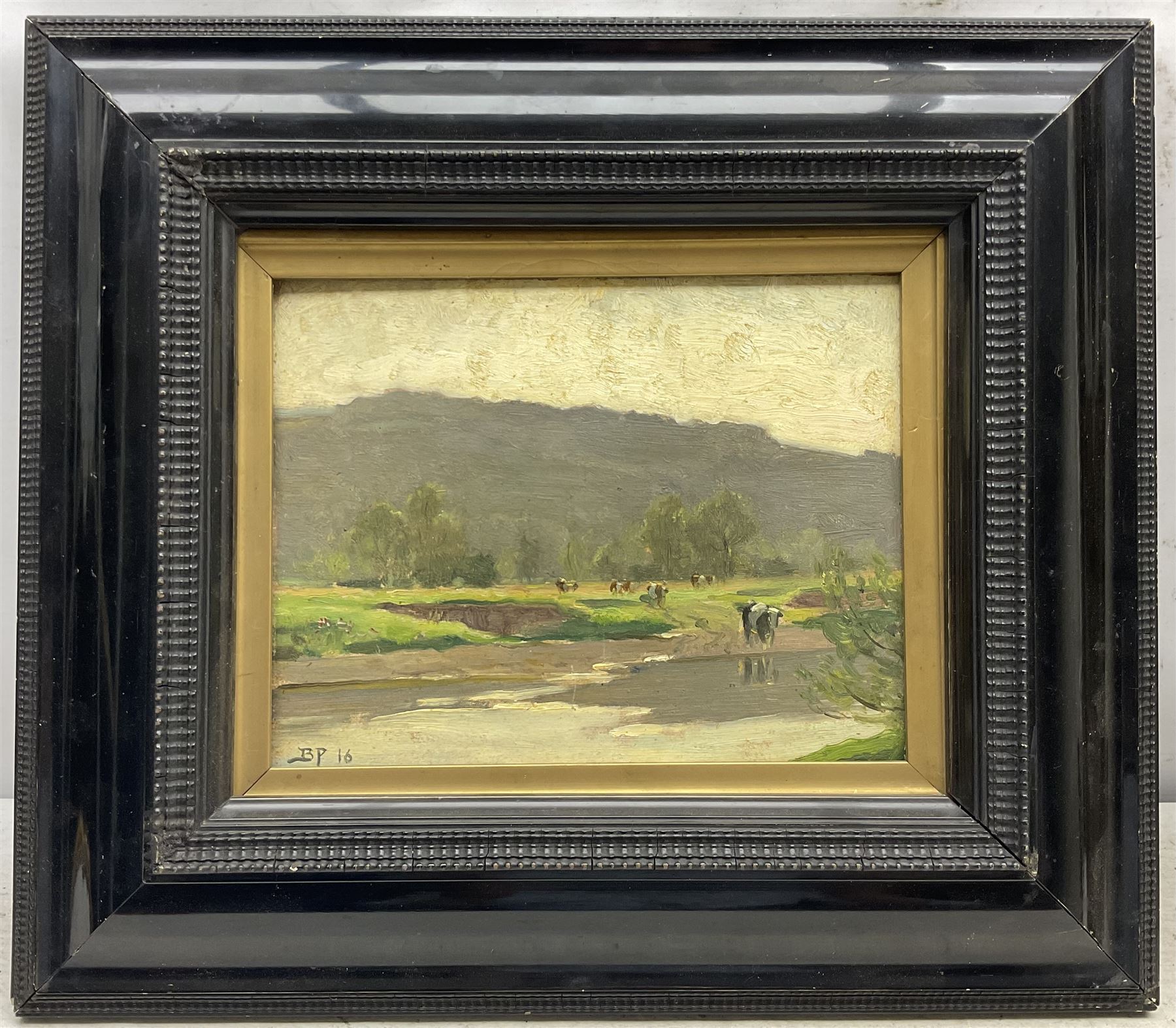 Bertram Priestman RA ROI NEAC (British 1868-1951): 'The Ford', oil on board signed with initials and dated '16, signed and titled verso 20cm x 25cm