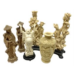 Five Chinese simulated ivory figures, together with a similar vase