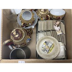 Japanese tea wares, Noritake  tea and dinner wares, cigarette cards, pewter tankard and two glasses in two boxes