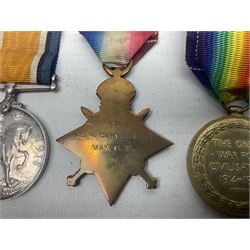 WW1 group of three medals comprising British War Medal, 1914-15 Star and Victory Medal awarded to 1781 Pte. W. Cartwright Manch. R.; and another WW1 British War Medal awarded to 30284 Pte. W.H. Paterson Manch. R.; all with ribbons (4)