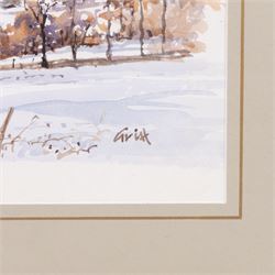 Joseph Pighills (British 1902-1984): 'Nab Hill and Nan Scar - Oxenhope', watercolour signed and dated '79, titled verso 25.5cm x 35cm; George 'Griff' Griffiths (British 1939-2017): 'Arthington Near Otley', watercolour signed, titled verso 22.5cm x 33.5cm (2)