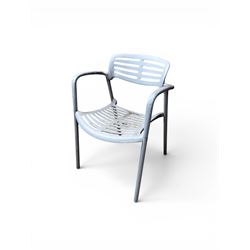 Set of eight mid-20th century painted aluminium garden armchairs, curved backs with shaped seat, stackable