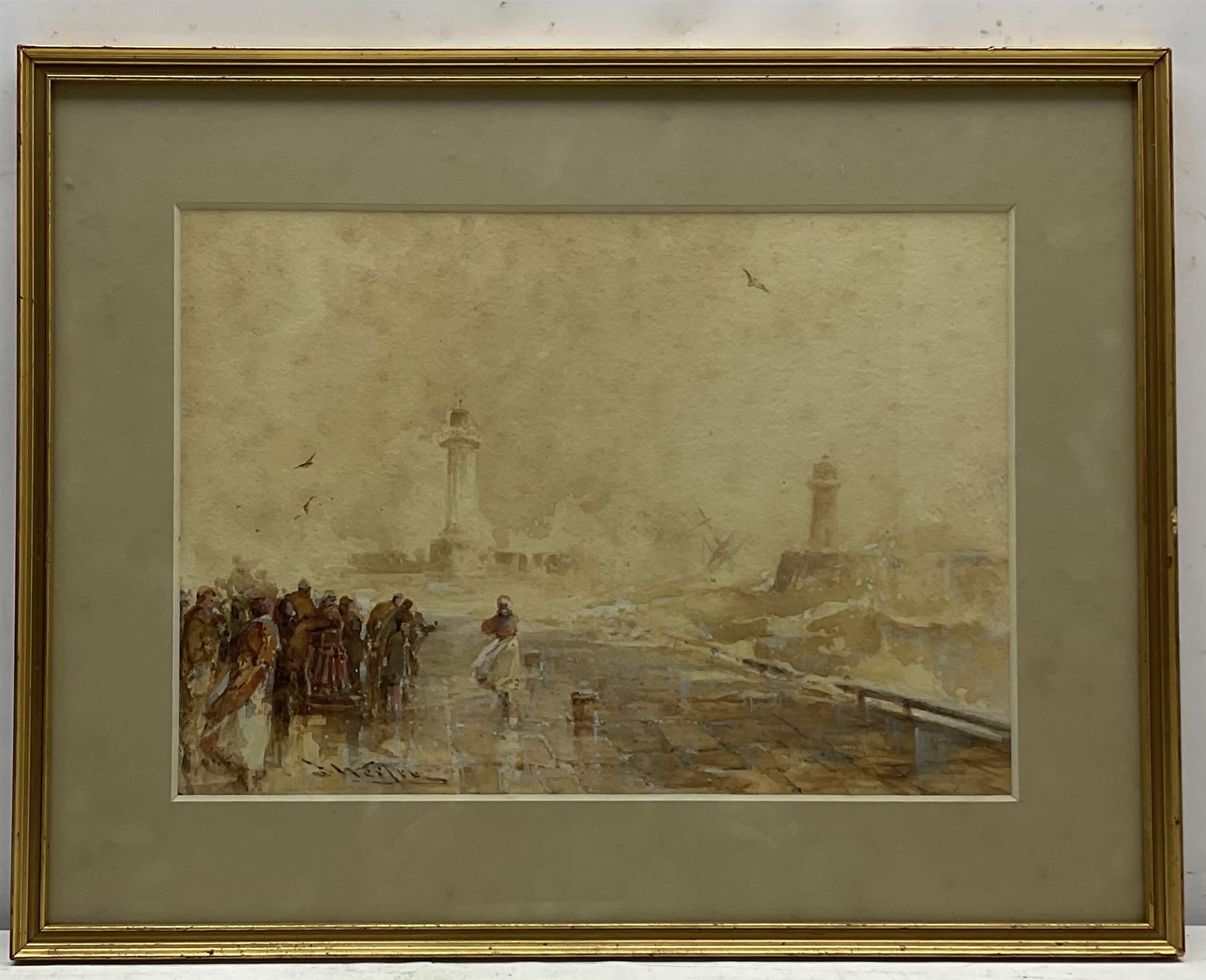 Stephen Frank Wasley (British 1854-1930): Awaiting the Boat's Return Whitby, watercolour signed 24cm x 34cm