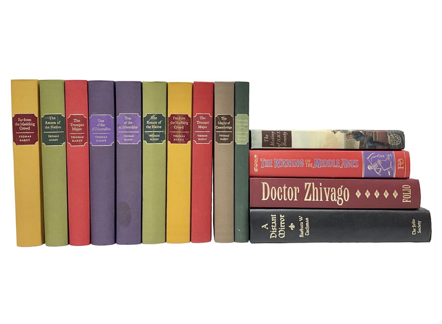 Folio Society - fifteen volumes including ten by Thomas Hardy, together with The Waning of the Middle Ages and Doctor Zhivago, etc, all missing slip covers 