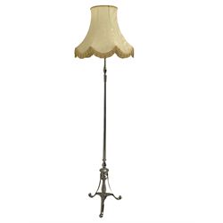 Early 20th century chrome plated standard lamp, tapering column on tripod base, with shade