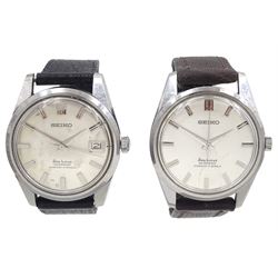 Two Seiko Seahorse gentleman's stainless steel manual wind wristwatch's, one with date aperture, both on leather straps