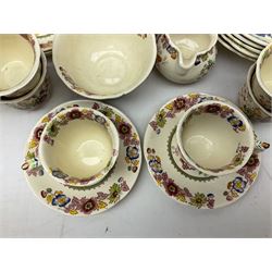 1930s Mason's Ironstone Strathmore coffee service for six, decorated with red basket floral display, together with six Mason's Regency bowls
