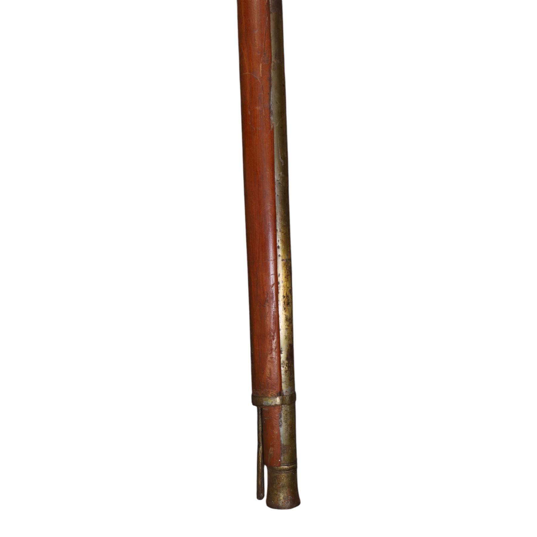  Indian matchlock jezail from the Royal Jaigarh Fort, Jaipur, the plain 69 inch barrel with flared muzzle, stamped to breech 'JPR/EXR/2/3808' on a full wooden stock, overall length 239cm, together with certificate of authenticity on Rajmahal Palace Office headed paper, dated 11th March 1978