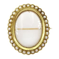 Edwardian gold split pearl brooch with glazed front, stamped 15ct