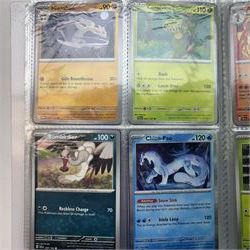 Collection of modern Pokemon TCG trading cards from the Scarlet & Violet and Sword & Shield eras, contained within in two folders, opened packets and loose, together with a graded Sword & Shield Silver Tempest Passiman TG08, GET Graded 9 Mint, two oversized cards, energy cards, vintage booklets and boxes, empty tins, 1998 Electronic Pokédex and other accessories