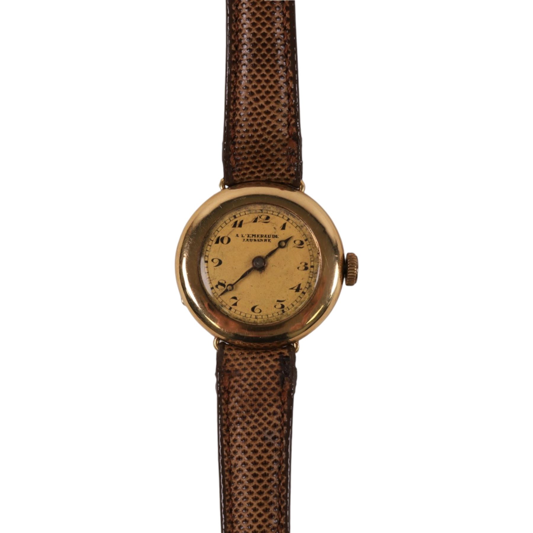 18ct gold manual wind wristwatch with cream dial, stamped 18K with Helvetia hallmark