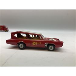 Twenty unboxed and playworn die-cast models including Dinky Guy van Golden Shred, Buick Riviera, Austin A105, Hillman Imp etc; Corgi Batmobile, Monkeemobile, Man From Uncle Oldsmobile Super 88, Airborne Caravan, Ford Mustang etc; Spot-On Humber Super Snipe Estate car; Schuco Micro Racer 1038 clockwork Mercedes 220S etc