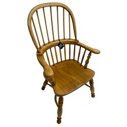 Batheaston of Harrogate - elm Windsor armchair, double hoop and stick back, turned supports joined by crinoline stretcher
