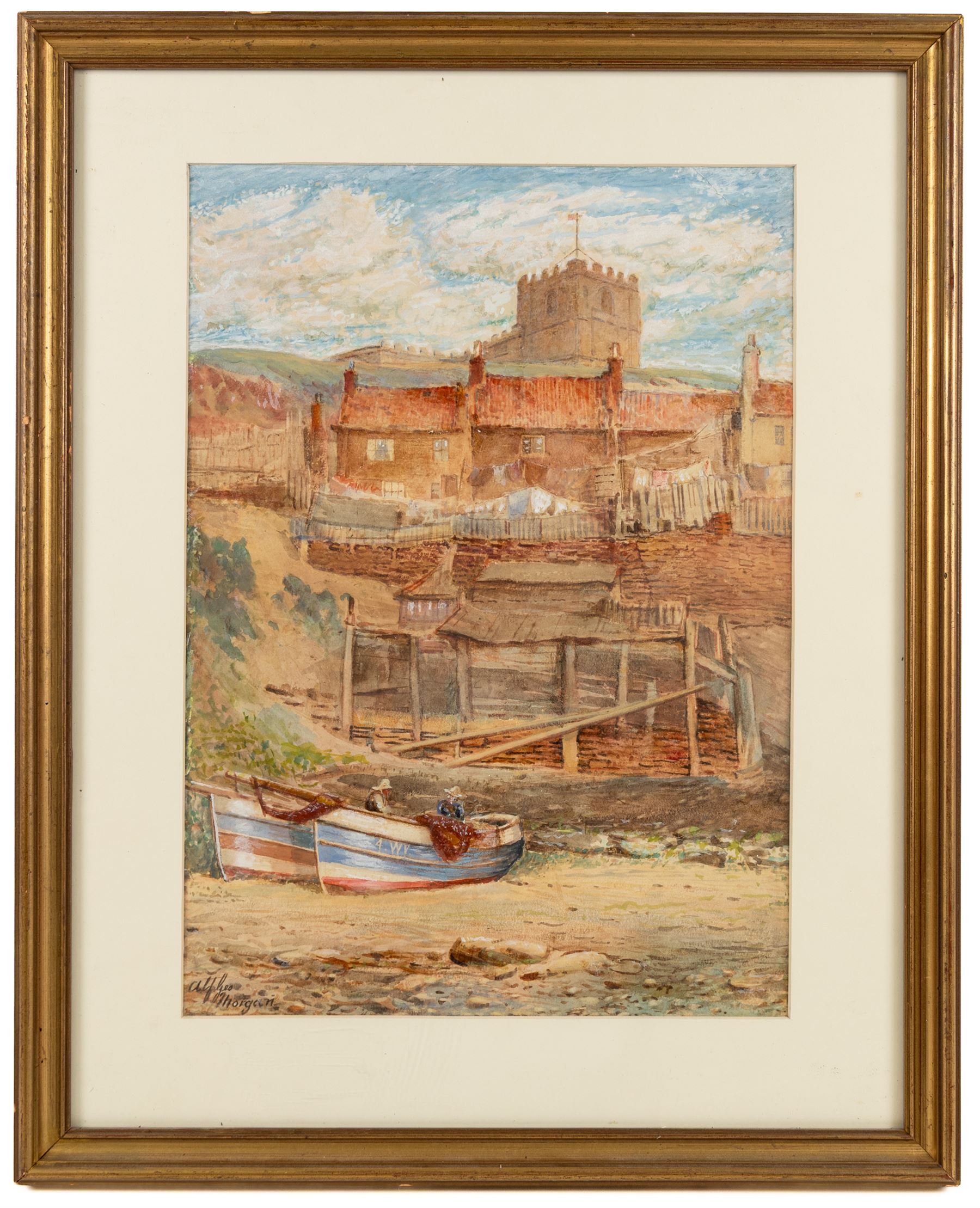 Alfred George Morgan (British 1848-1930): 'The Forge', View of Rigg Mill - Whitby and Distant View of Whitby Castle, set of three watercolours signed max, one titled verso 40cm x 26cm (3)