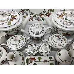 Wedgwood Hunting Scenes dinner and tea service for ten, to include dinner plates, side plates, dessert plates, cups and saucers, mugs, two large teapots, two milk jugs, etc, together with matching items by coalport and Staffordshire (94)