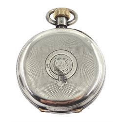 19th century Swiss silver open face keyless chronograph pocket watch by P. Orr & Sons, Madras, white enamel dial with Roman numerals, centre seconds and thirty minute recording dial, over constant seconds outer minute ring, case No. 647576, Swiss hallmarks
