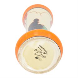 Clarice Cliff Red Autumn vase, shape 187, circa 1930 hand painted with a stylised tree and cottage landscape in red, black and green with orange and black banding, FANTASQUE and Bizarre mark beneath, H22cm