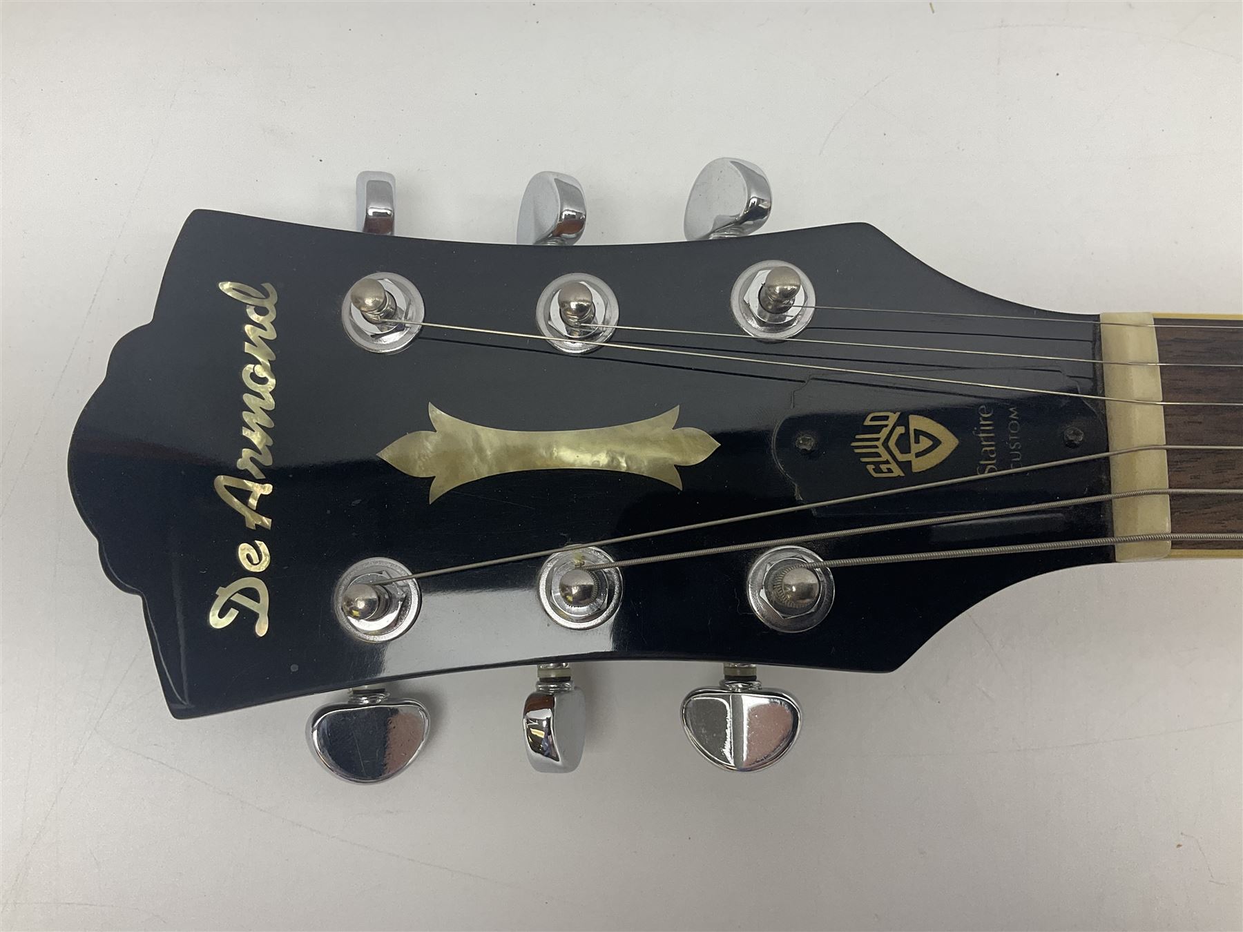 DeArmond Guild Star Fire Custom semi-acoustic guitar c2009 with tobacco sunburst finish and USA DeArmond gold foil pick-ups; serial no.KC9091266; L104cm; in Spider carrying case