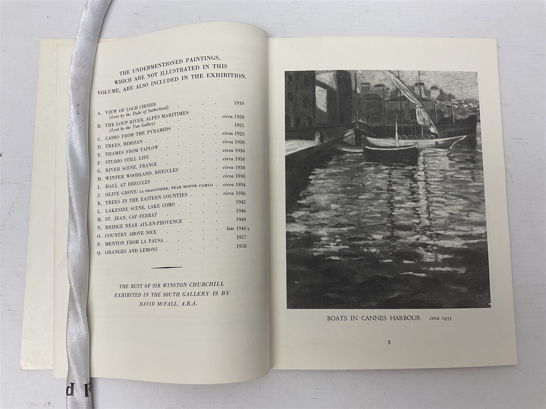 Exhibition catalogue for 'Winston Churchill - Honorary Academician Extraordinary' paintings by the Rt Hon Sir Winston Churchill, exhibited at the Royal Academy of Arts 1959, with Winston S Churchill signature in ink to the title page