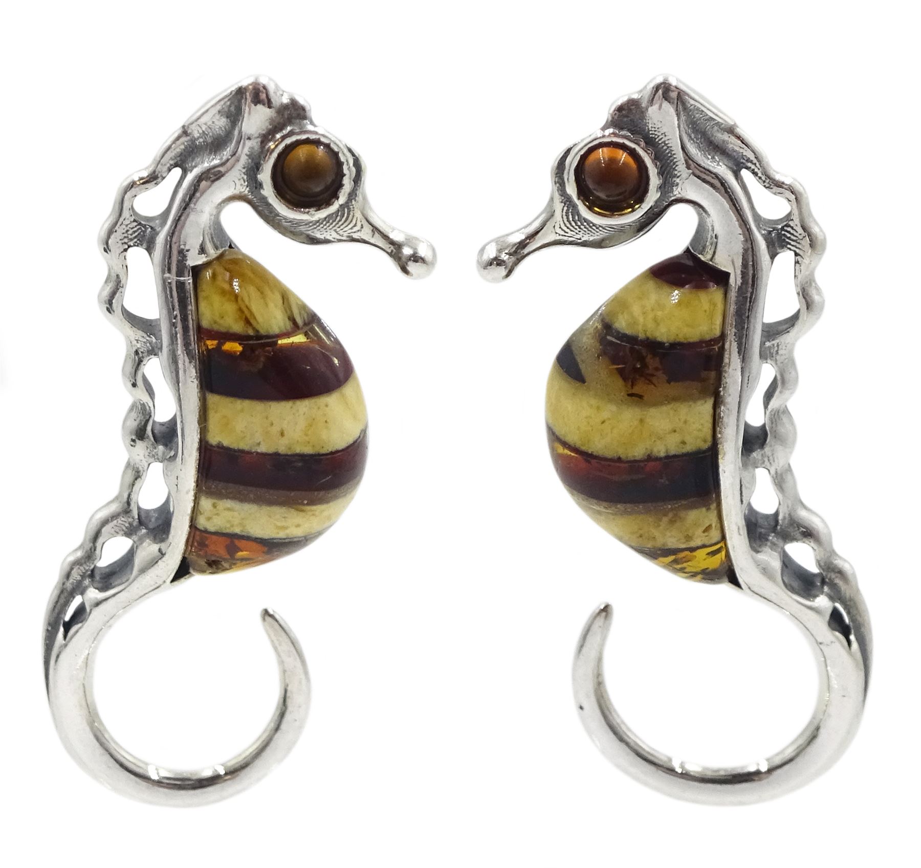 Sterling Silver Amber Seahorse Earrings