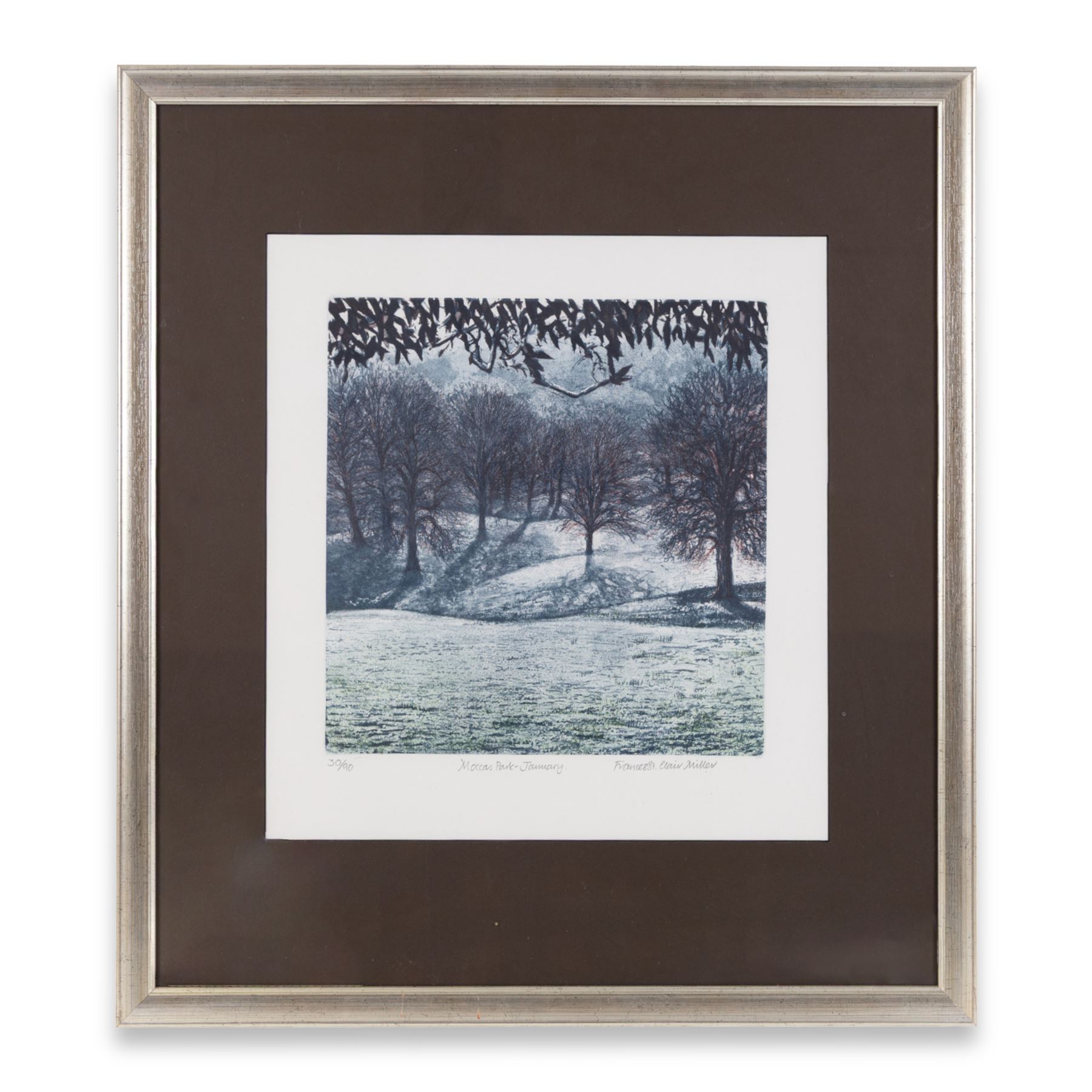 Frances St Clair Miller (British 1947-): 'Moccas Park - January' Herefordshire,  limited edition etching with aquatint signed titled and numbered 30/90 in pencil 39cm x 36cm