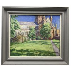 Pamela Chard (British 1926-2003): St Alban's Cathedral South Transept, oil on board unsigned 49cm x 59cm Provenance: studio collection of the late William Chard, the artist's husbandNotes: Chard was a British artist and teacher married to fellow artist William Chard (1923-2020). The couple met at the Redfern Gallery in Cork Street, London, and went on to study under several important artists such as Henry Moore, Ceri Richards, and Vivian Pitchforth. They were both active members of 'The Arts Council of Great Britain', and exhibited with the London Group and Drian Gallery.