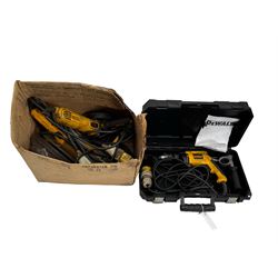 DeWalt 110V hammer drill, 110V angle grinder and a small 110V grinder, with discs