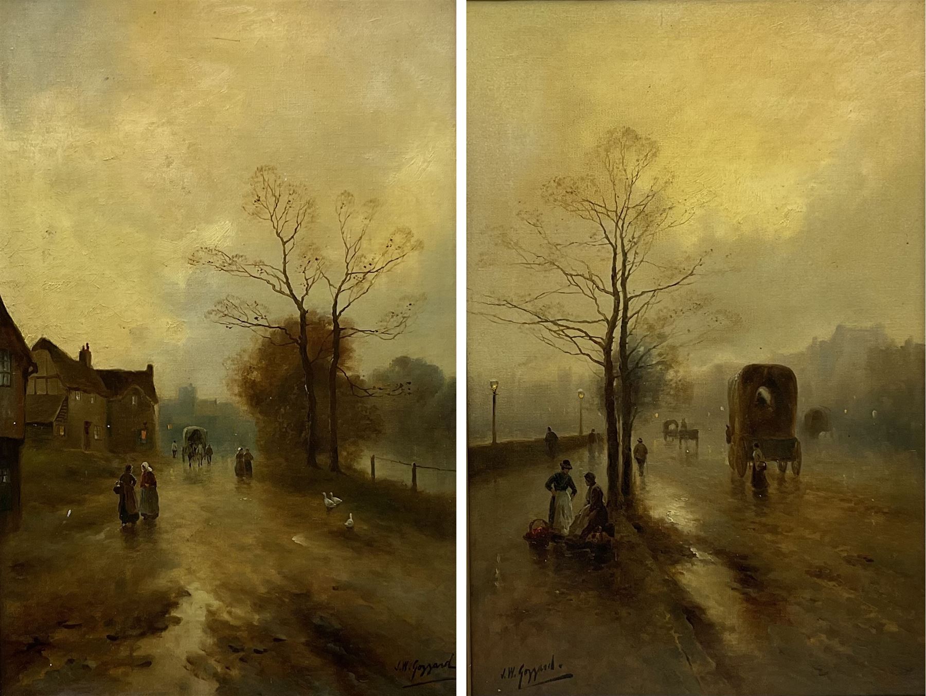 James Walter Gozzard (British 1888-1950): Autumnal Evening Street scenes, pair oils on canvas signed 60cm x 40cm (2)