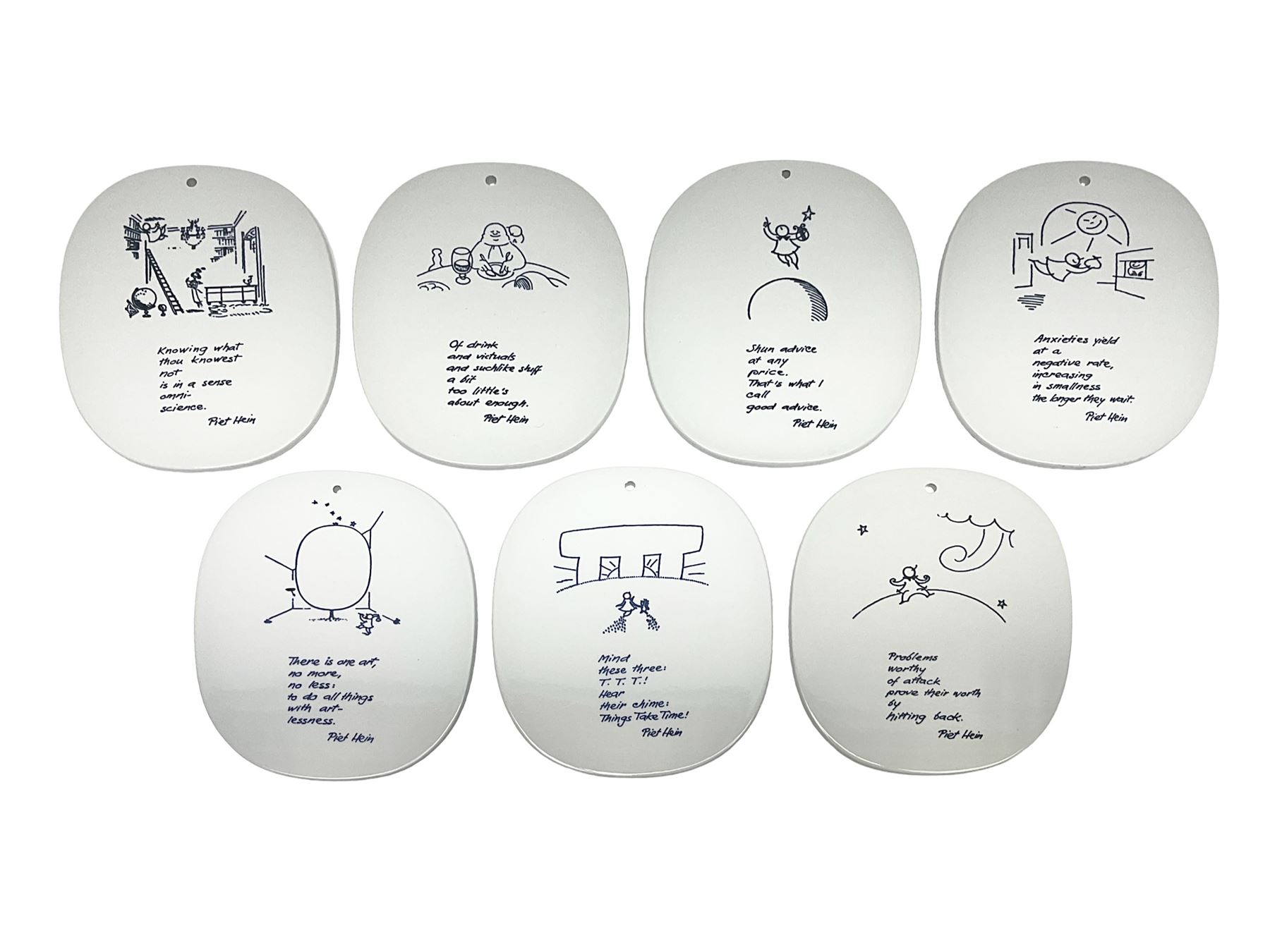 Seven Royal Copenhagen Piet Hein 1948-1980 plaques,all with printed mark to back H17cm