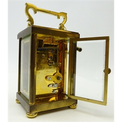  Matthew Norman London brass carriage timepiece, eleven jewels Swiss made movement, with key, H15cm  