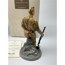 A limited edition Royal Doulton figurine, Home Guard HN4494, 483/2500, with box and certificate, together with a further limited edition Royal Doulton figurine, Air Raid Precaution Warden HN4555, 358/2500, with box and certificate. 
