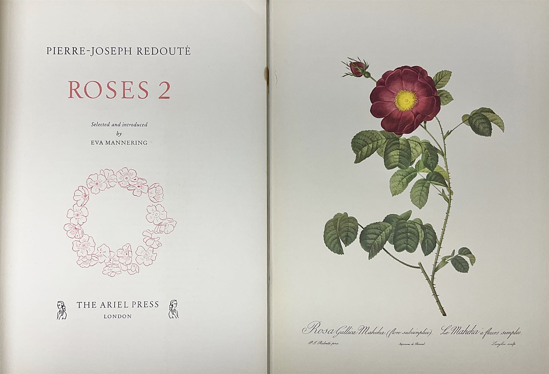 Pierre-Joseph Redoute; two copies of Roses 2, published by The Ariel Press, London 1956, containing coloured plates 