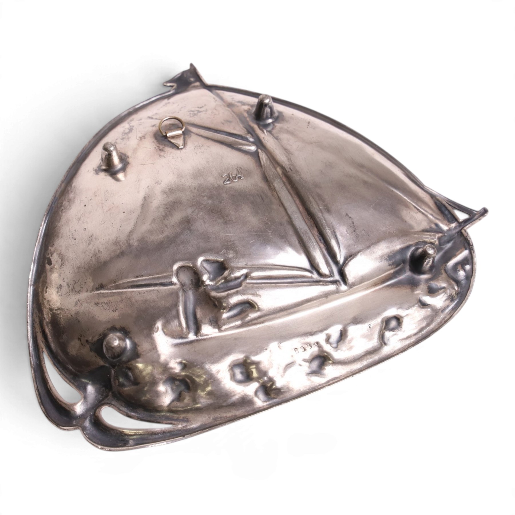 WMF Jugendstil Visiting card tray, No.264, decorated with a sailboat, H18cm, W21cm