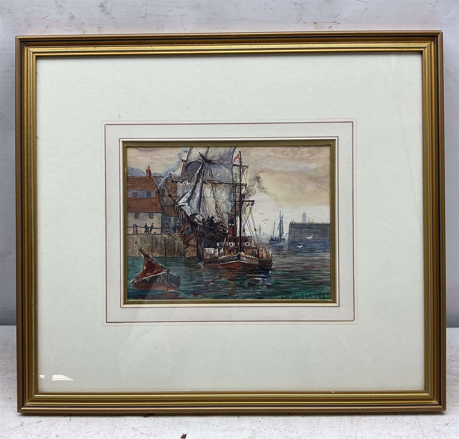 Frank William Scarbrough (British 1863-1945): 'Sail and Steam - Whitby', watercolour heightened with white signed, inscribed verso 17cm x 23cm 