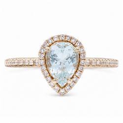 18ct gold aquamarine and diamond cluster ring, single pear cut aquamarine of approx 0.80 c...